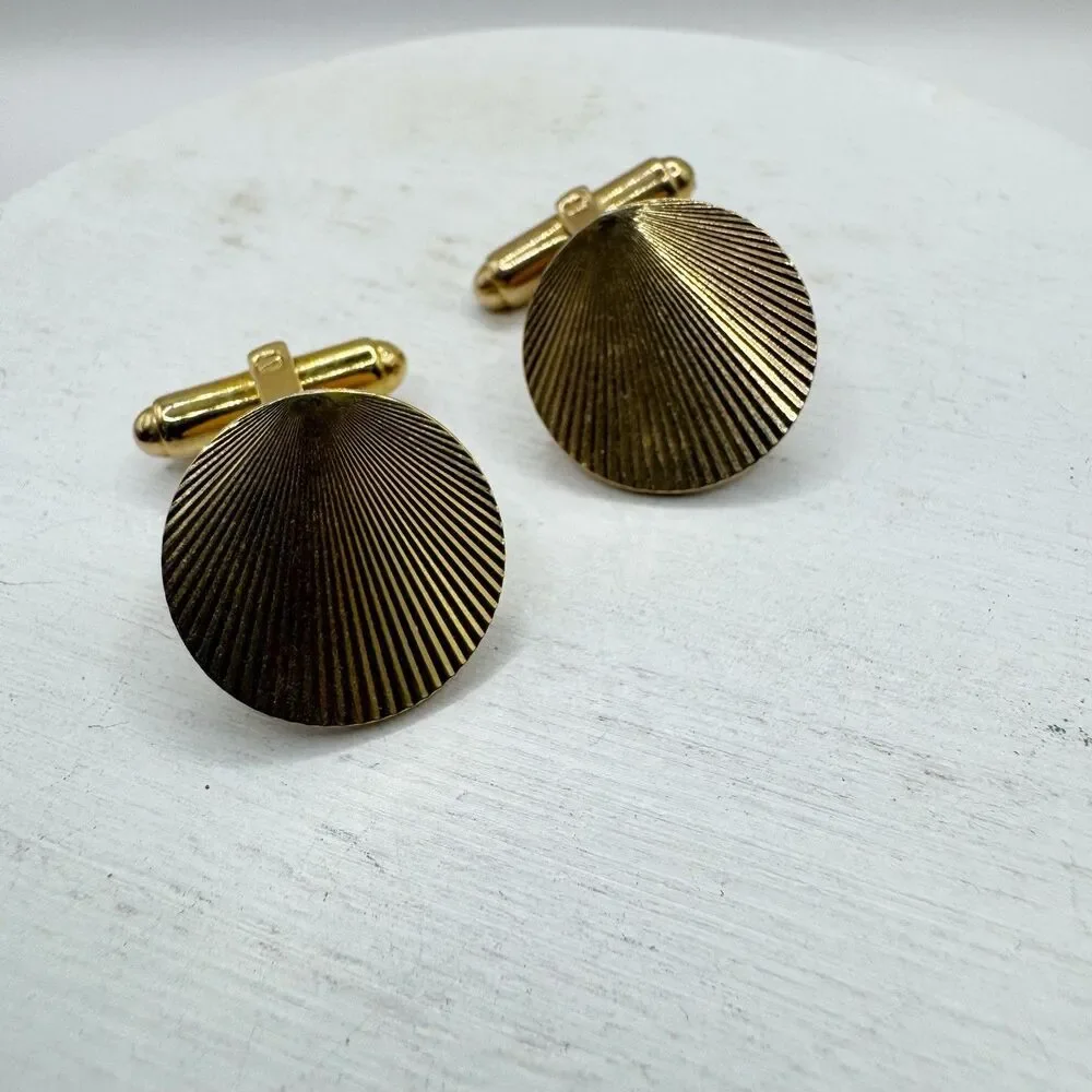 Hayward Vtg MCM Cufflinks Round Gold Tone Starburst Textured Menswear Wedding